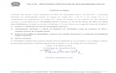 Assembleia Geral da CELIUM - IPSS 27 de março de 2024